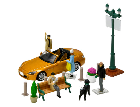 Geo-Colle 64# Car Snap 22a Urban Street Corner 2, ABS Plastic / PVC Doll, Accessories (Painted and Partially Assembled) + Diecast Mini Car Set