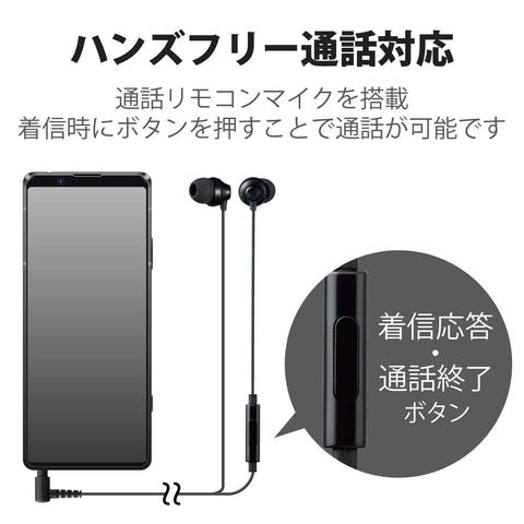 Elecom EHP-F12CMBK Stereo Earphones, In-Ear Type, 0.14 inches (3.5 mm), Microphone Included, Fast Music F12C, φ0.4 inches (10.0 mm), Black