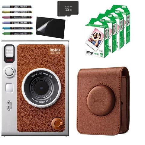 拍立得 instax mini Evo和收纳包和拍立得胶片40张和microSD 32GB和液晶保护膜和装饰笔（棕色，7件套）