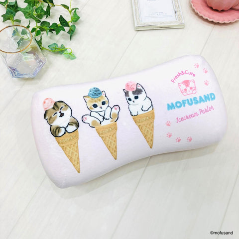 MORIPiLO 低反発クッション 腰枕 モフサンド アイスにゃん (ミニリラックスピロー) 肌にやさしいふわモチ触感 グッズ ぬいぐるみ 昼寝枕 ピンク 15x30x8cm mofusand キャラクター まくらのモリシタ
