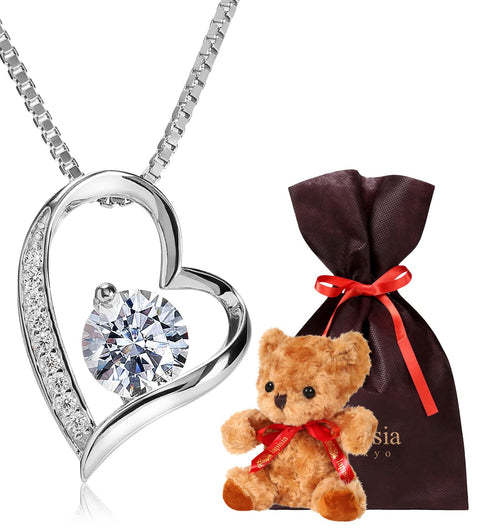 Swarovski Open Heart Necklace Women's Gift Set, Made in Japan, Silver, Cubic Zirconia