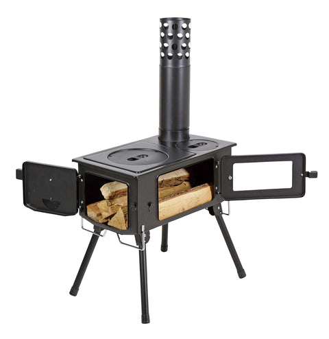 Captain Stag UG-75/UG-2031/UG-2032 Kamado Rectangular Wood Stove, BBQ, With Chimney, Glass Window, Storage Bag Included