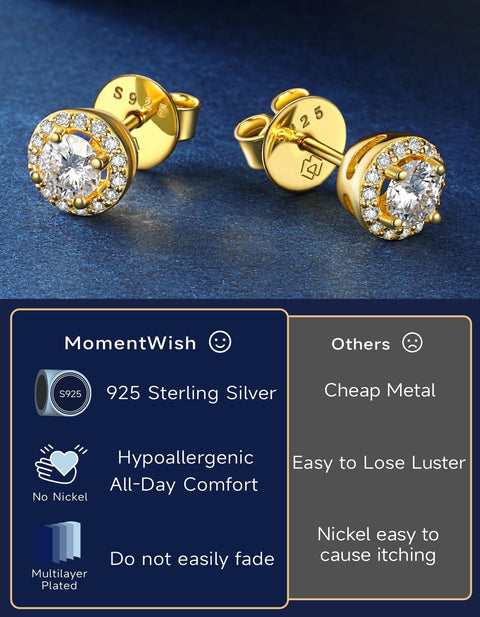 MomentWish モアサナイト ピアス レディース メンズ 0.6-2 CT モアッサヨシルバー925 金屬アレルギー対応 つっけぱなし 男女兼用イヤリング 一斑ダし 男女兼用イヤリング 一粒 しイプレゼント