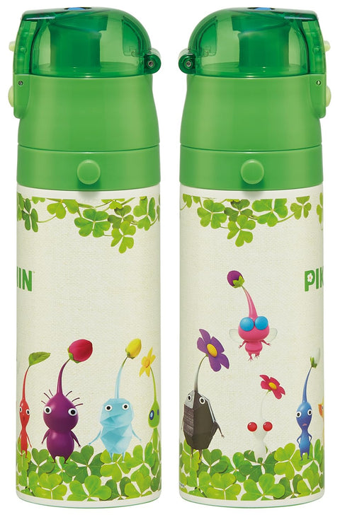 Skater SKDC4-A Children's Stainless Steel Water Bottle, 2-Way Direct Drinking, 16.5 fl oz (470 ml), Cup Drinking, 15.2 fl oz (430 ml), Pikmin, Kid-friendly Lightweight, Boy, Insulated, Sports Bottle,