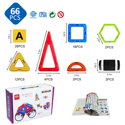 MAGBLOCK 66ピース マグネットブロック 磁石ブロック マグネットおもちゃ 積み木 立体 知育玩具 小学生 男の子 女の子 子供 入園 保育園 贈り物 ギフト 誕生日 クリスマス プレゼント （日本語マニュアルを含む）