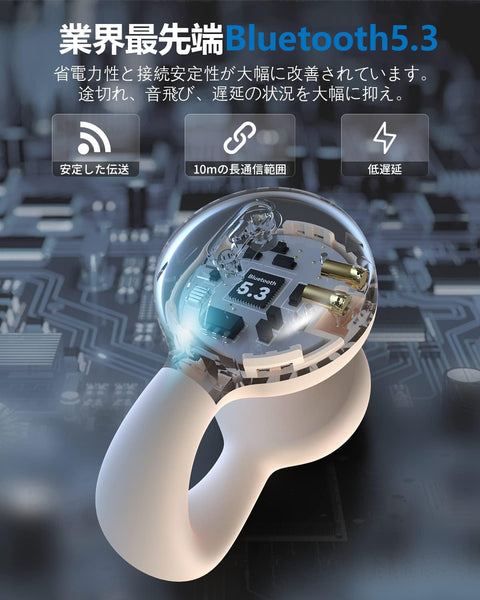 【時代を開く OWSイヤホン】 Bluetoothイヤホン 「イヤーカフ」型 完全ワイヤレス bluetooth 5.3 マイク付き 骨伝導より快適 耳を塞がない 耳挟み式 空気伝導 ブルートゥース ENCノイズキャンセリング 日本語音声ガイド/日本語取扱説明書/5g超軽量/自動ペアリング/ハンズフリー通話/プレゼントに最適