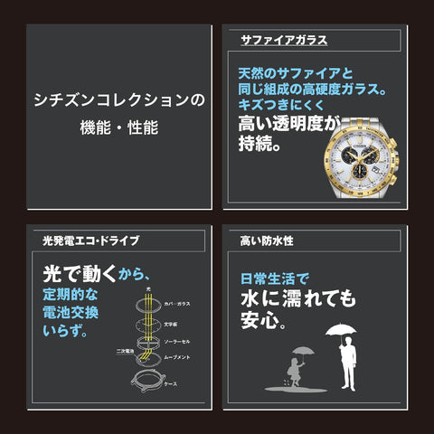 [CITIZEN] 腕時計 CITIZEN COLLECTION (防水/電波時計/クロノグラフ) CB5874-65A 光発電エコ・ドライブ サファイアガラス メンズ ビジネス アナログ 秒針 日付 シルバー ホワイト ゴールド 金 白 電波ソーラー