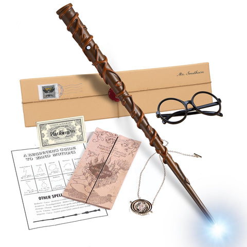[Magic Item Collection] Magic Wand, LED Illuminating Function, Type-C Rechargeable, Japanese Spell Table + Gift Box + British Style School of Magic Strengthened Steel Tube Construction, Premium