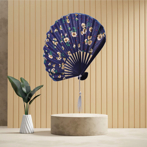 Esendo Women's Floral Fan, Shell Type, 100% Cotton, Fabric, Heat Stroke Protection, Bamboo Bones, Kimono, Yukata
