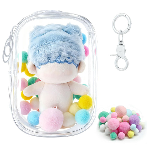 Pain Bag, Sewing Pouch, Transparent, Plush Pouch, Cloth, Compatible with 3.9 inches (10 cm), 5.9 inches (15 cm), 7.9 inches (20 cm), For Outings, Doll Storage, PVC Case, Waterproof, Dustproof, Push-On