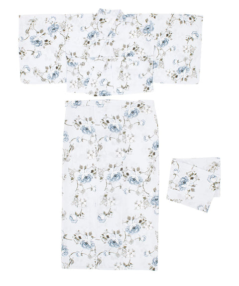 Soubien Floro Women's Yukata Set of 4 Pieces, Separate, New Two-Part Yukata (Yukata, Half-width Obi, Date Tightening, Geta Clogs)