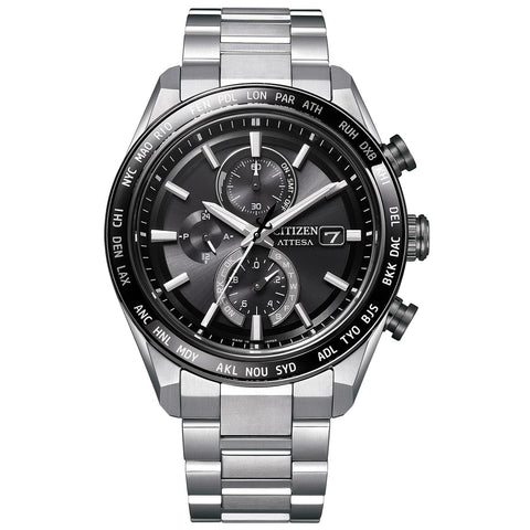 Citizen AT8295-56E Wristwatch, Radio Watch, Waterproof, Lightweight, Titanium, Eco-Drive, Black, Silver, Solar, Men's, Silver