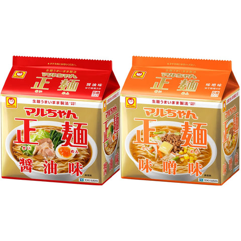 Maruchan Seimen Assorted Soy Sauce Miso (1 Bag of 5 Servings x 2 Types, Total of 10 Pieces/Ramen Bag Noodles), Instant Noodles (Non-fried Noodles, Soy Sauce, Miso), Buy Box Toyo Suisan