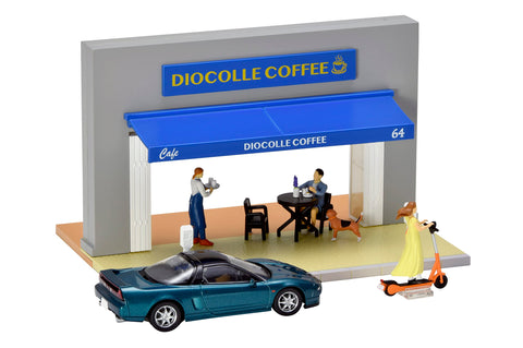 TOMYTEC Geo-Colle 64 1/64# Car Snap 21a Cafe Terrace ABS Plastic PVC Doll Accessories (Painted and Partially Assembled) + Diecast Mini Car Set