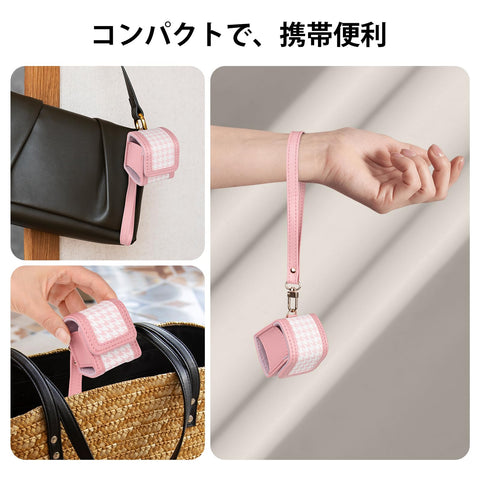 HIYQIN instax mini Pal専用ケース 実用的な収納バッグ Instax PAL用 ポータブルカメラカバー 収納保護キャリングバッグ 腕ストラップ付き 軽量耐久性良 携帯型 落下防止 防塵 ミニケース 千鳥格子 スタイリッシュ（ピンク）