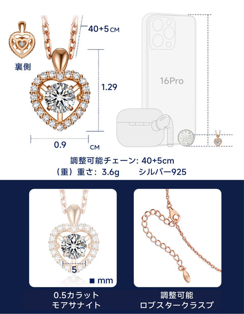MomentWish Women's Moissanite Necklace, Dancing Stone, Pendant, Silver Necklace, Popular Brand, Chain, Birthday, Anniversary, Gift (Length 15.7 inches (40 cm) + Adjuster 2.0 inches (5 cm), Comes with