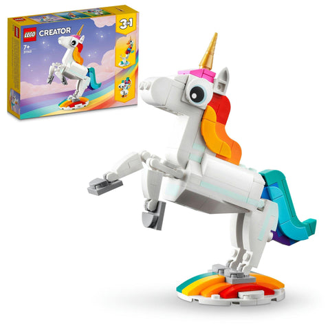 LEGO Creator 3-in-1 31140 Magical Unicorn, Toy Blocks, Fantasy, Animals, Gift, For Boys and Girls Ages 7 and Up