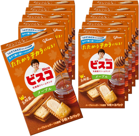 Bisco Maple Bisco Glico Lactobacillus Cream Sand, Biscuit, 15 x 10 Pieces, Ezaki Glico