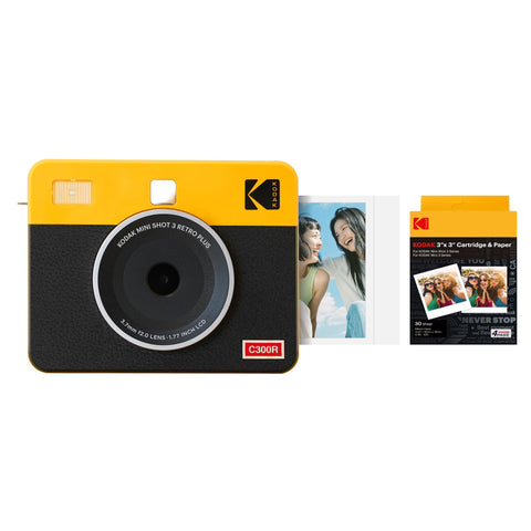 Kodak Kodak Mini Shot 3 Retro 4PASS 2-in-1 Instant Camera & Photo Printer, 3 x 3 in (7.6 x 7.6 cm) + 8 Cameras + 60 Sheets Bundle, Yellow