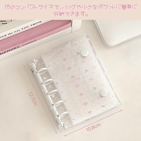 Transparent M5 Mini Binder Color File Pretty Girl Sticker Pad [10 Refills] Sticker Notebook (White)