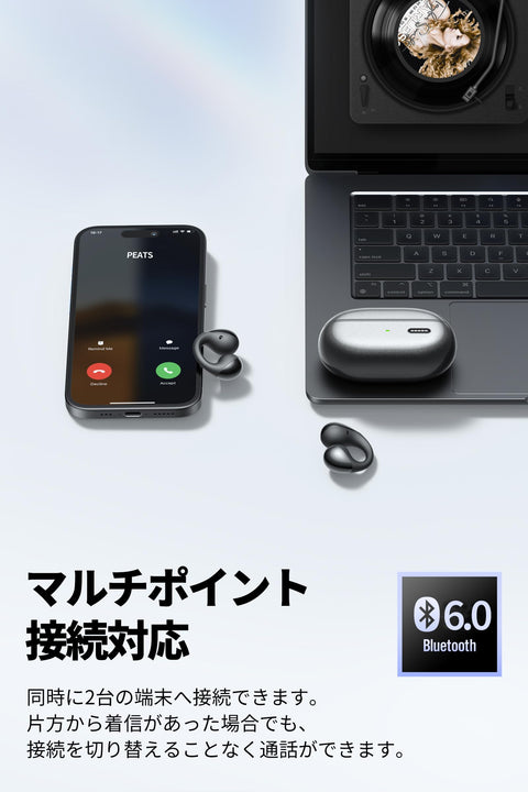 SOUNDPEATS CC 耳夹 耳机 [开放式耳机 无线耳机 蓝牙 5.4/多点连接/IPX5防水/长达 24 小时播放/支持快速充电/专用应用程序/动态EQ] 耳夹式耳机 音效 [VGP2025 金奖・性价比大奖] PearlClip Pro (黑色)