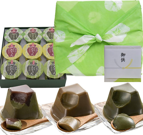 Kiyoizumi Matcha Pudding, Roasted Tea Pudding (4.3 oz (110 g) x 9 Pieces, Uji Kintoki Pudding, Wrapped in Furoshiki with Noshiki (You can put your name into the noshiki), Purin, Soy Milk, Western