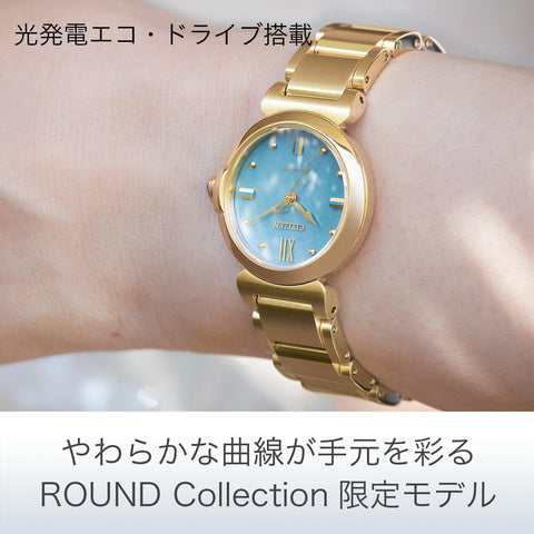 Citizen EM1133-85L Women's Wristwatch, Limited Model, Waterproof, Eco-Drive, ROUND Collection, Blue, Gold, Light Blue, Solar, Gold
