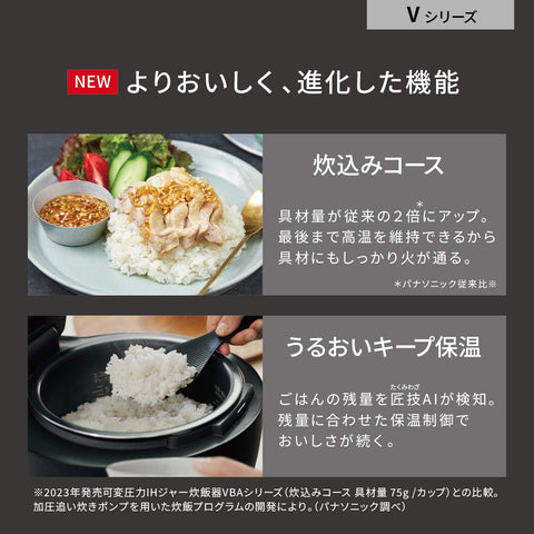 파나소닉 라이스 쿠커 5.5 Goes Supreme Model Bistro Takumi AI 가압 열풍 펌프 포함, 유지 보수 부품 2개, 블랙, SR-V10BB-K