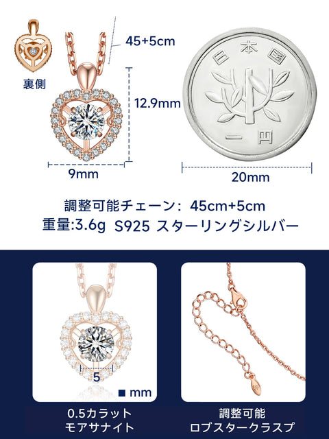 MomentWish Women's Moissanite Necklace, Dancing Stone, Pendant, Silver Necklace, Popular Brand, Chain, Birthday, Anniversary, Gift (Length 15.7 inches (40 cm) + Adjuster 2.0 inches (5 cm), Comes with