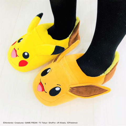 MORIPiLO 4620872 Morishita Slippers, Indoor Shoes, Kids, Women's, Pokemon, Pikachu, Eevee, Yellow, 9.1 - 9.8 inches (23 - 25 cm), Room Shoes, Fluffy Material, Character Goods, Pokemon