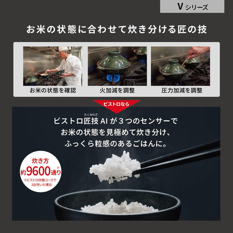 파나소닉 라이스 쿠커 5.5 Goes Supreme Model Bistro Takumi AI 가압 열풍 펌프 포함, 유지 보수 부품 2개, 블랙, SR-V10BB-K