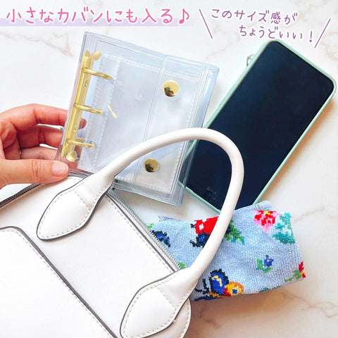 シール帳 プリ帳【カバンに入るA8 手のひらサイズ】レフィル10枚 収納袋付き 透明 推し カラー トレカ チェキ プリクラ ファイル Abon Abon (ゴールド)