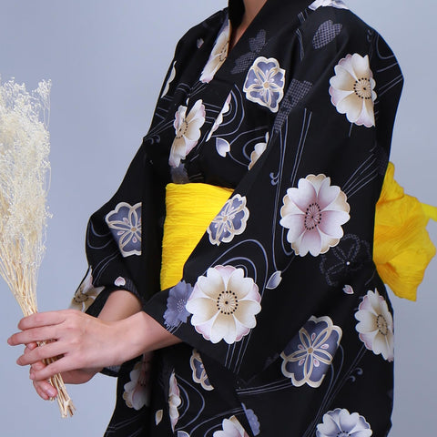 TOuWA Wrinkled Waistband, Notched Belt, Plain, Solid Color, For Adult Women's Yukata