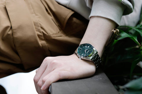 Seiko Watch, Seiko Selection Solar Radio Watch, The Standard, Men's, silver/green