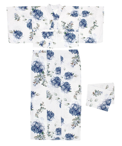 Soubien Floro Women's Yukata Set of 4, Separate, New Two-Part Yukata (Yukata, Waistband, Date Tightening, Geta Clogs)