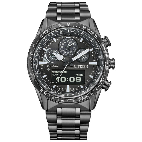Citizen JV2005-58E ProMaster Analog Digital Chronograph Pilot Watch, Waterproof, SKY Blue, Silver, Men's Black