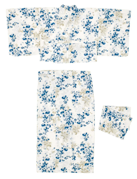Soubien Floro Women's Yukata Set of 4, Separate, New Two-Part Yukata (Yukata, Waistband, Date Tightening, Geta Clogs)