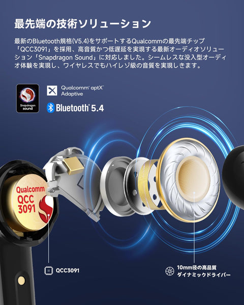 【VGP 2025 金賞】EarFun Air Pro 4 ワイヤレスイヤホン Bluetooth 5.4/50dBアダプティブ式 ハイブリッドANC/最先端チップ「QCC3091」aptX Losslessに対応/ハイレゾ LDAC対応/Snapdragon Sound™ に対応/Auracast™に対応/52時間連続再生【6マイクAI 通話/PSE認証済み】 装着検出機能 (ブラック)