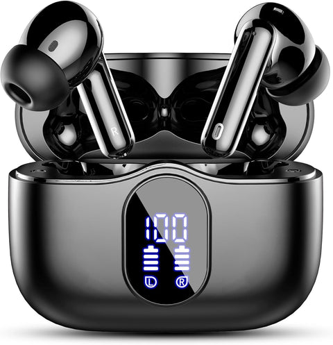 Bluetooth 5.4 Wireless Earphones, ENC Noise Canceling, Touch Control, iPhone/Android/iPad, Auto Pair, 40 Hrs Playback, Ultra Comfy, LED Display, Type-C, IPX7, Lightweight, Sports/Web/Commuting, Black