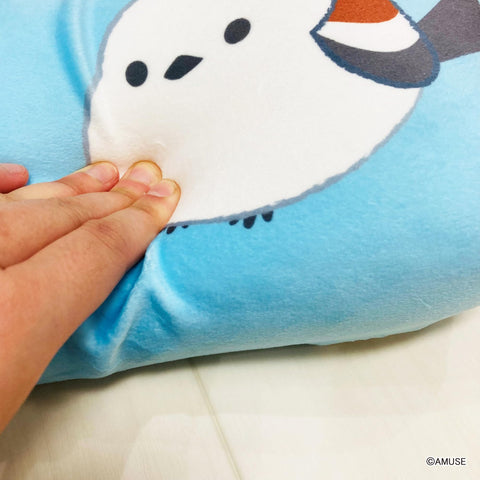 MORIPiLO 低反発クッション 腰枕 シマエナガ ふくふくシマエナガ (ミニリラックスピロー) 肌にやさしいふわモチ触感 グッズ ぬいぐるみ 昼寝枕 (スノー ブルー) 15x31x8cm キャラクター まくらのモリシタ