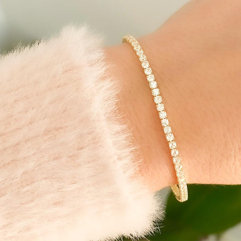 Women Sterling Silver Bracelet 925 Silver Zircon Bracelet 18K Gold Plated Women Birthday Accessories Shiny Simple Cute Accessories with Jewelry Box