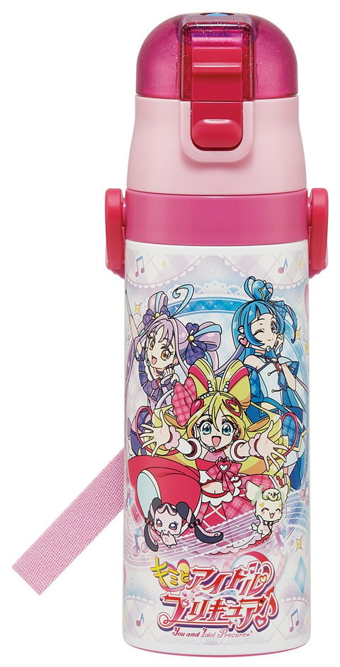 스케이터 (Skater), 어린이용 스테인리스 스틸 물병, 직접 마실 수 있는, 470ml, 어린이용, 경량 타입, 키미 및 아이돌 프리큐어, 여아용, 단열 물병, 스포츠 보틀, 어린이 물병, SDC4-A
