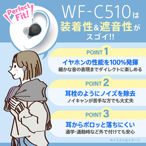 Sony WF-C510 Fully Wireless Earbuds WF-C510 / Lightweight Small 0.1 oz (4.6 g) / High Precision Calling Quality/Outbound Sound Capturing Support/Multipoint Support/IPX4 Splash Proof / Black / WF-C510
