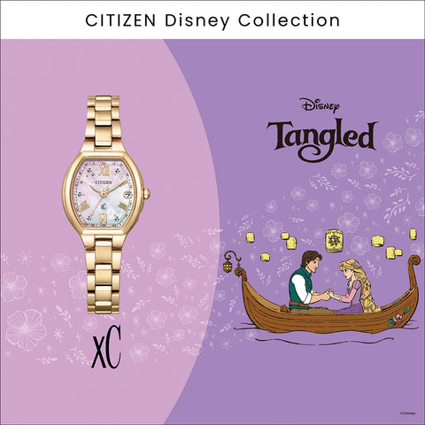 Citizen ES9363-50N Women's Wristwatch, Crosssea CITIZEN Disney Collection Motif: Rapunzel on the Tower, Eco-Drive, Radio Watch, Waterproof, Gold