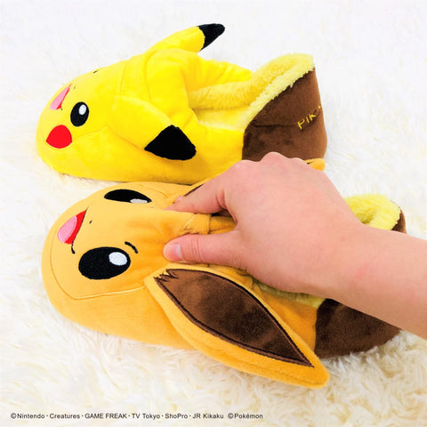 MORIPiLO 4620872 Morishita Slippers, Indoor Shoes, Kids, Women's, Pokemon, Pikachu, Eevee, Yellow, 9.1 - 9.8 inches (23 - 25 cm), Room Shoes, Fluffy Material, Character Goods, Pokemon