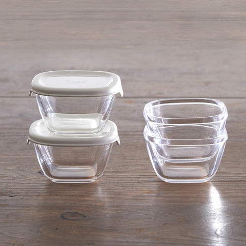 HARIO MKK-2012-OW Heat Resistant Glass Storage Container, White, 3.7 fl oz (110 ml), Made in Japan, Oven, Microwave, Dishwasher Safe, Tableware, Convenient Storage, Pack of 4