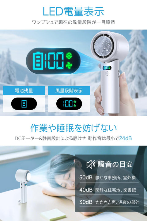 Portable Electric Fan, Ultra-High Speed Storm [-25℃ Instant Cooling, 10000mAh Large Capacity] Handheld Fan with Cooling Plate, 100-Level Wind Power Adjustment, 4-Way Use (Handheld/Necklace/Tabletop