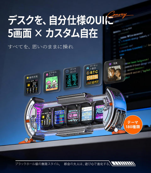 Divoom Times Gate 桌上型時鐘 時尚 數位 像素藝術/應用控制/5個可自訂 RGB 螢幕/WiFi連線/遊戲室裝飾/DIY桌上型手錶/多功能 36*21*11.8cm 銀色