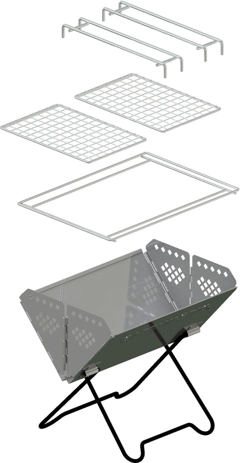 Captain Stag Barbecue Stove, Grill, Bonfire Stand, V-Shape, Smart Grill, Stainless Steel, Comes with Storage Bag