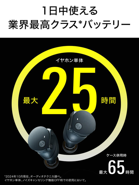 Audio-Technica ATH-CKS50TW2 BK (E) Wireless Earbuds, Bluetooth, Noise Cancelling, Deep Bass, w/ Original Sticker, Magnetic Switch, Up to 65 Hours Playback, IP55 Waterproof, Multipoint Support, Black